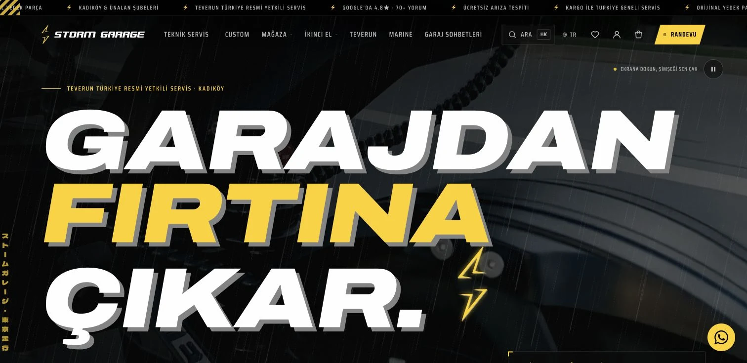 Storm Garage arayüzü